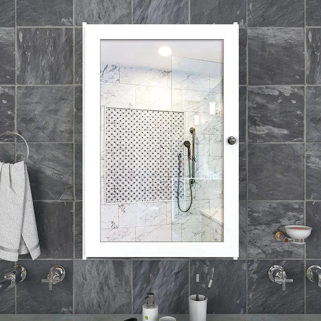 Rectangular Structured Wooden Bathroom Cabinet Mirror with 3 Spacious Shelves White Finish - Decor Mantra 