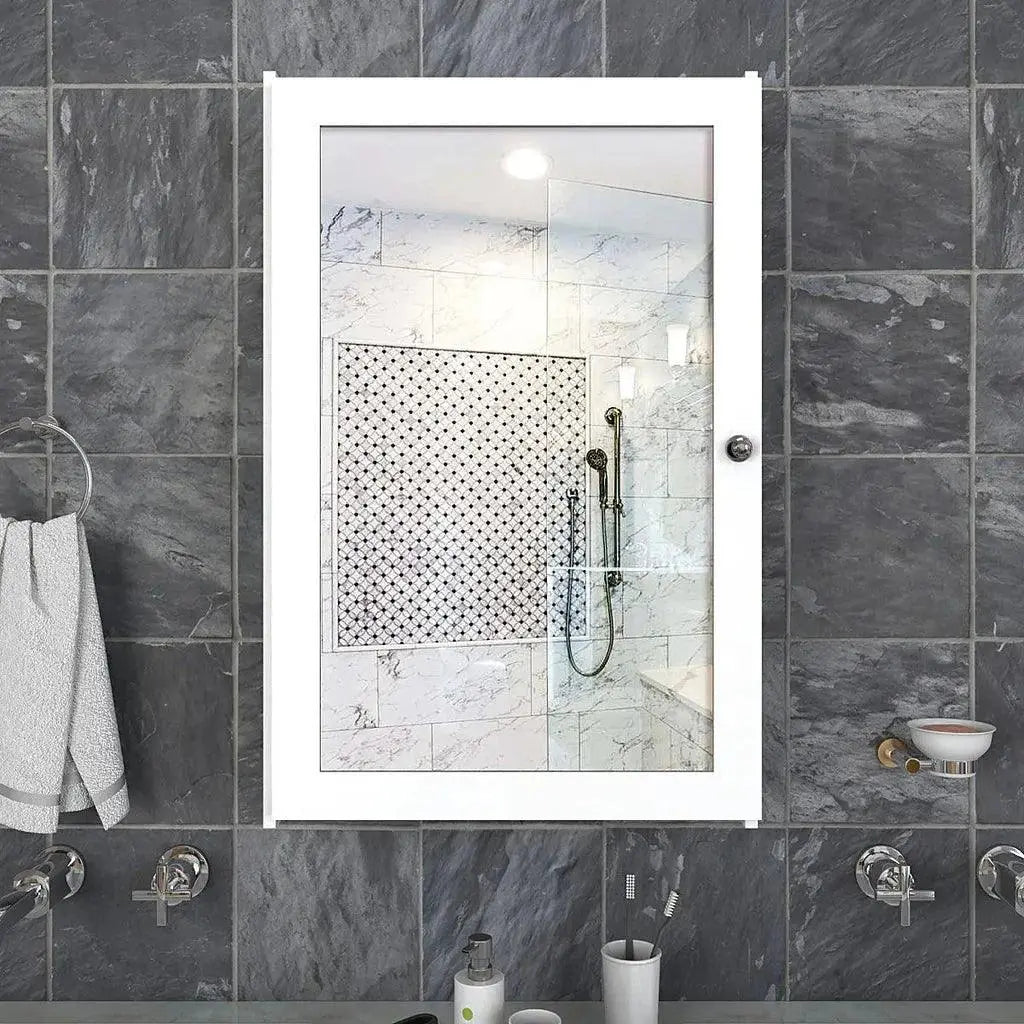 Rectangular Structured Wooden Bathroom Cabinet Mirror with 3 Spacious Shelves White Finish - Decor Mantra 
