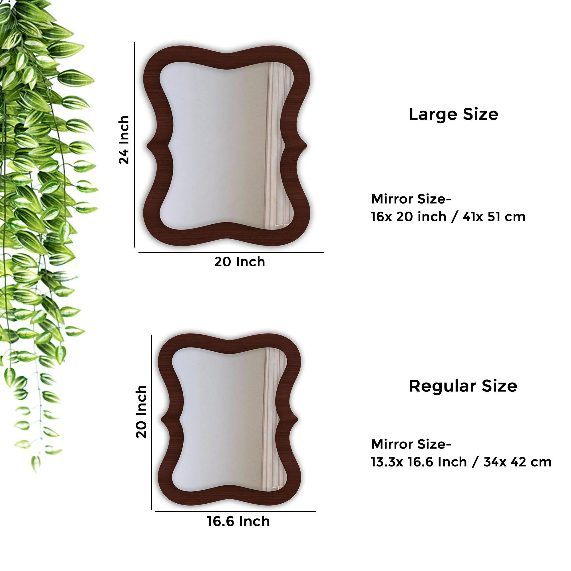 Rectangular Wavy Shaped Wooden Wall Mirror - Decor Mantra 