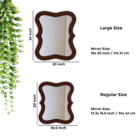 Rectangular Wavy Shaped Wooden Wall Mirror - Decor Mantra 