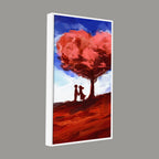 Red Love Heart Tree with Couple Premium Canvas Wall Painting