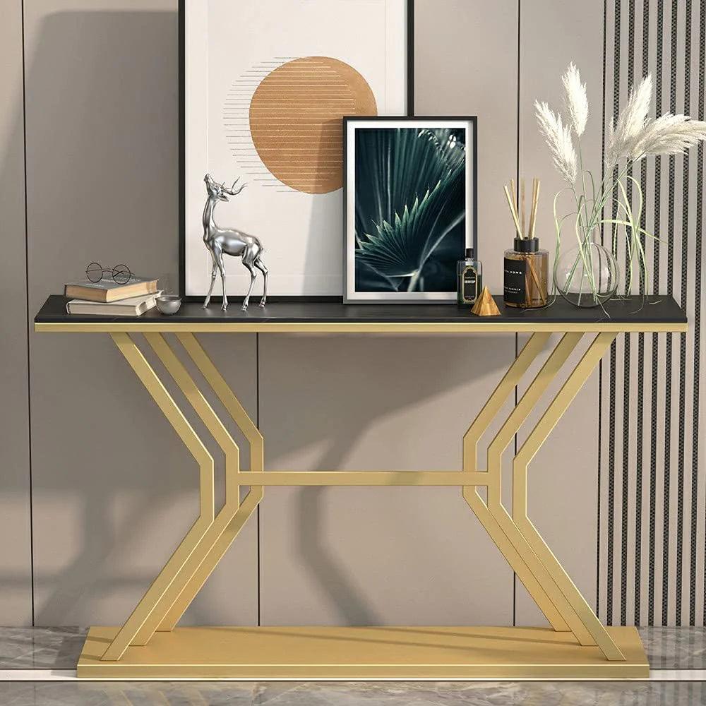 Refined Luxury Black Marble Hallway Console Table - Decor Mantra 