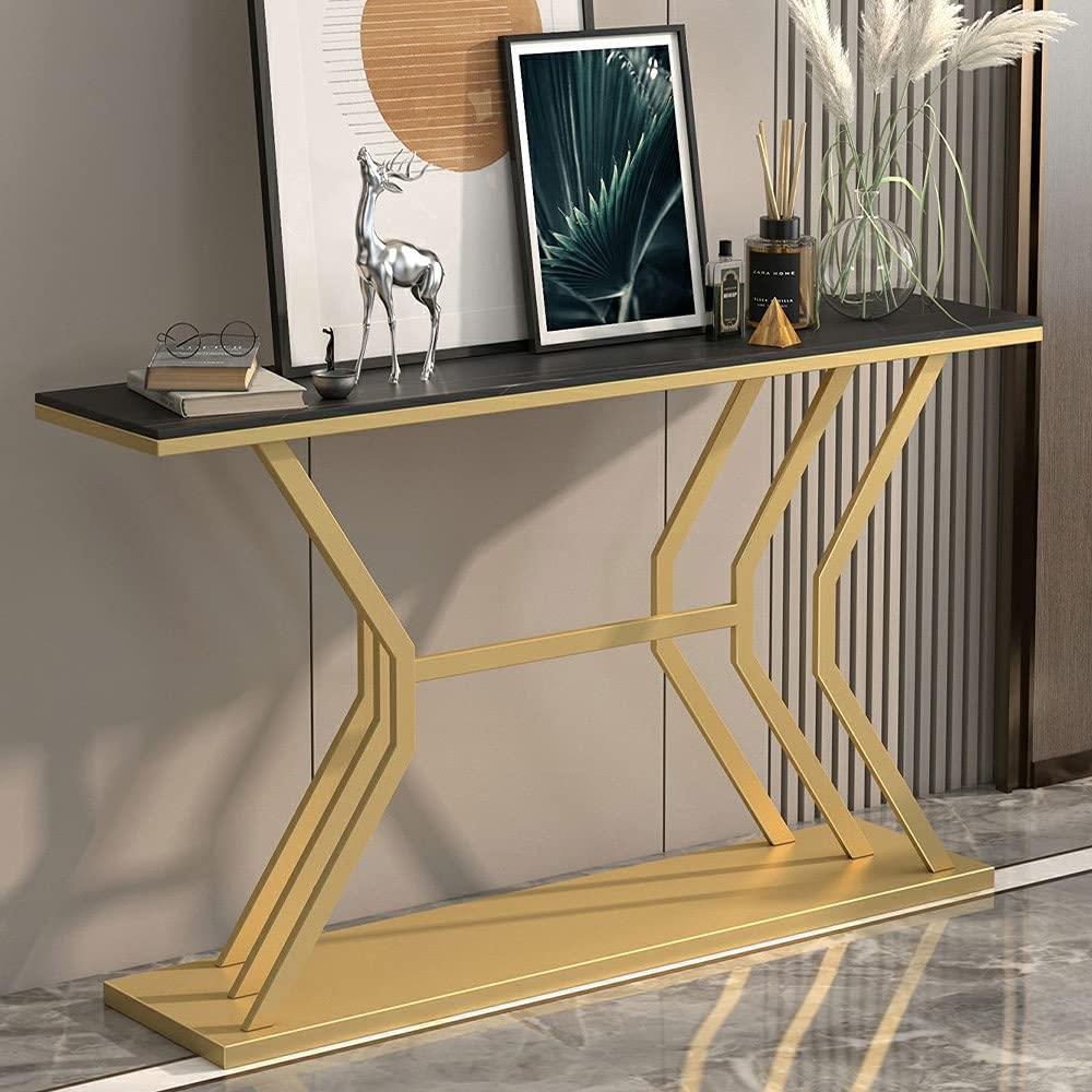 Refined Luxury Black Marble Hallway Console Table - Decor Mantra 