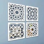 Regal Intricate Pattern Wooden Mirror Wall Art Set of 4 - Decor Mantra 