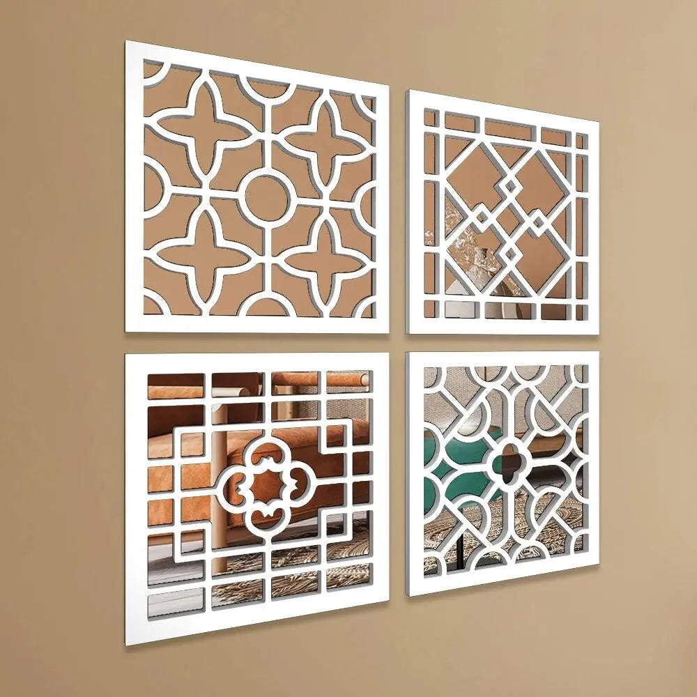 Regal Wooden Craft Mirror Wall Art Set of 4 - Decor Mantra 