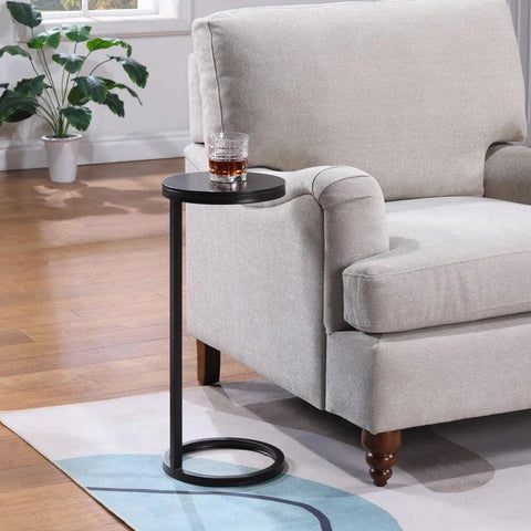 Ring Base Black Marble Designer Side Table - Decor Mantra 