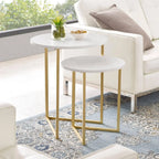 Round Shape Iron Stand Side Marble Table Set of 2 - Decor Mantra 