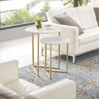 Round Shape Iron Stand Side Marble Table Set of 2 - Decor Mantra 