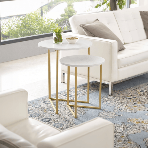 Round Shape Iron Stand Side Marble Table Set of 2 - Decor Mantra 