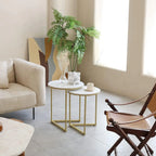 Round Shape Iron Stand Side Marble Table Set of 2 - Decor Mantra 