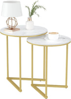 Round Shape Iron Stand Side Marble Table Set of 2 - Decor Mantra 