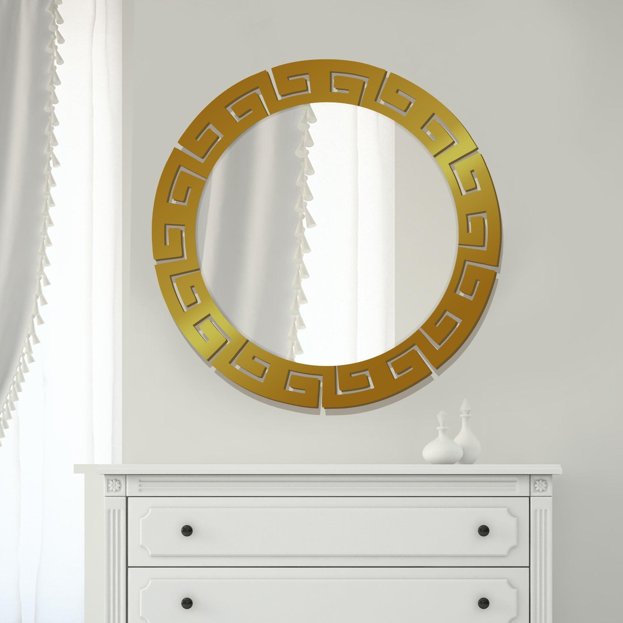 Round Shape Unique Design Wooden Wall Mirror With Gold Texture - Decor Mantra 