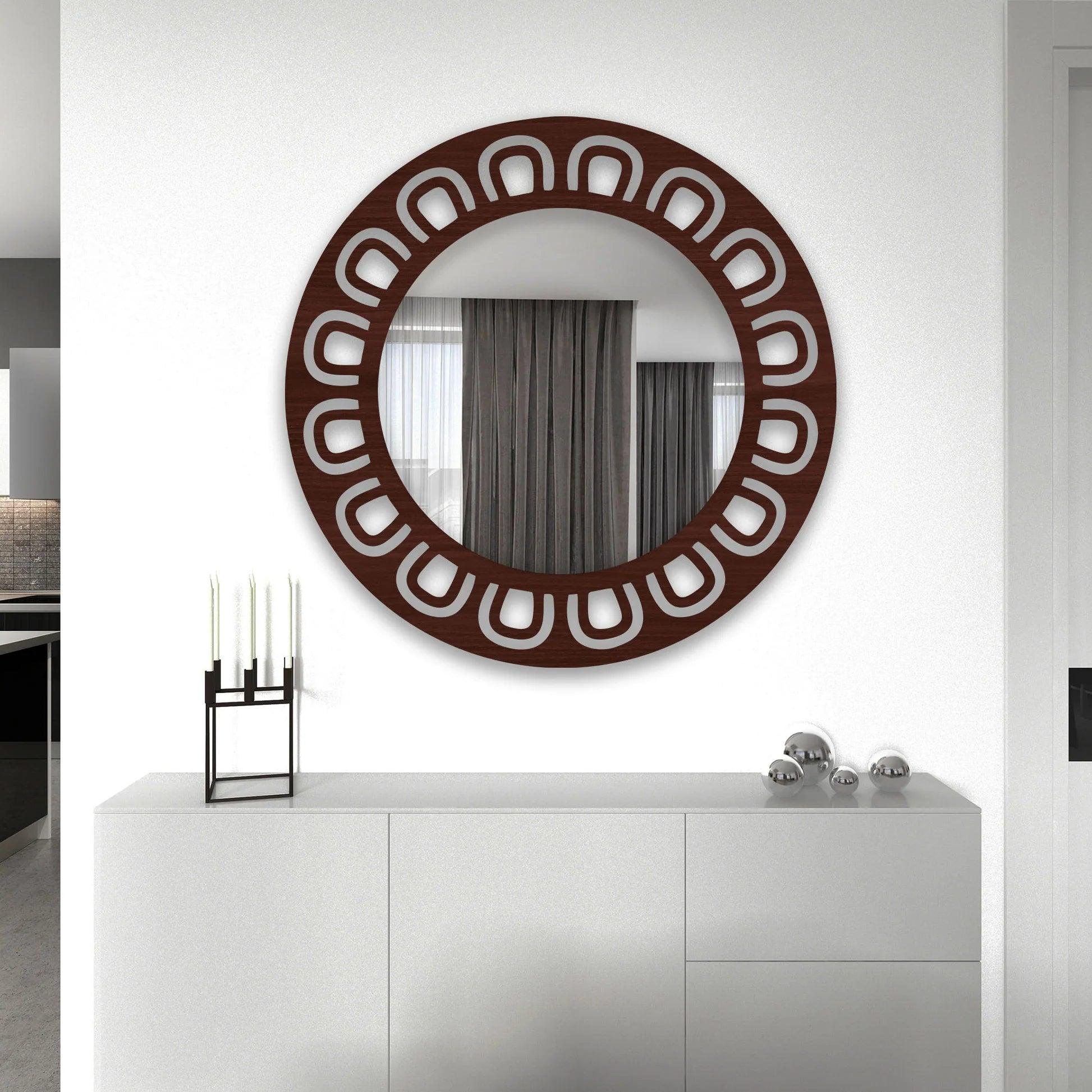 Round Shape Unique Design Wooden Wall Mirror - Decor Mantra 