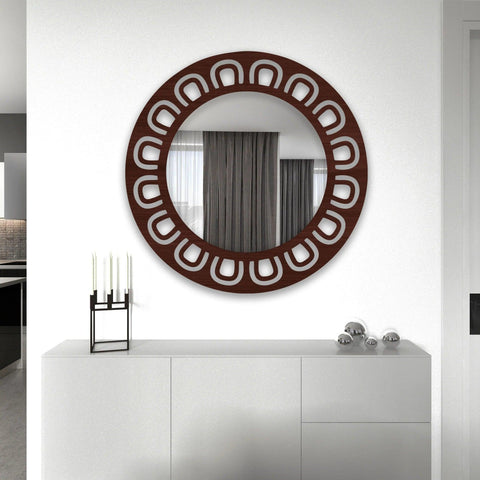 Round Shape Unique Design Wooden Wall Mirror - Decor Mantra 