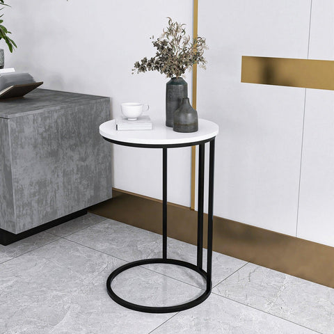 Round White Marble Designer Side Table - Decor Mantra 