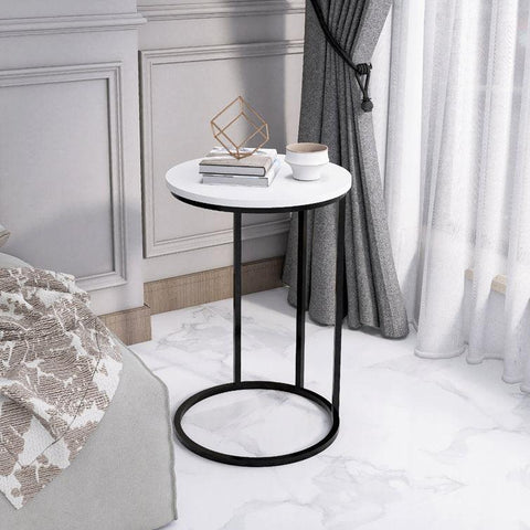 Round White Marble Designer Side Table - Decor Mantra 