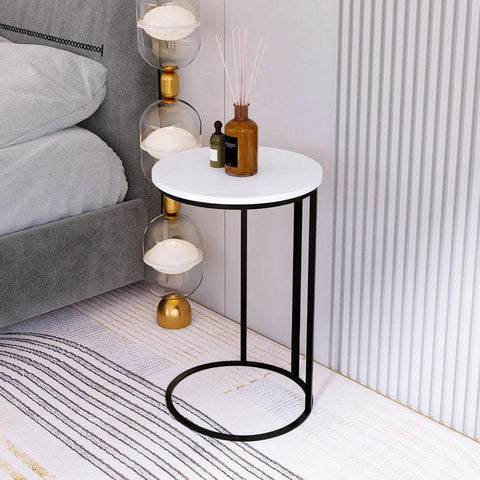Round White Marble Designer Side Table - Decor Mantra 