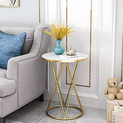 Rounded Side End Designer Golden Metal Finish Side Table - Decor Mantra 