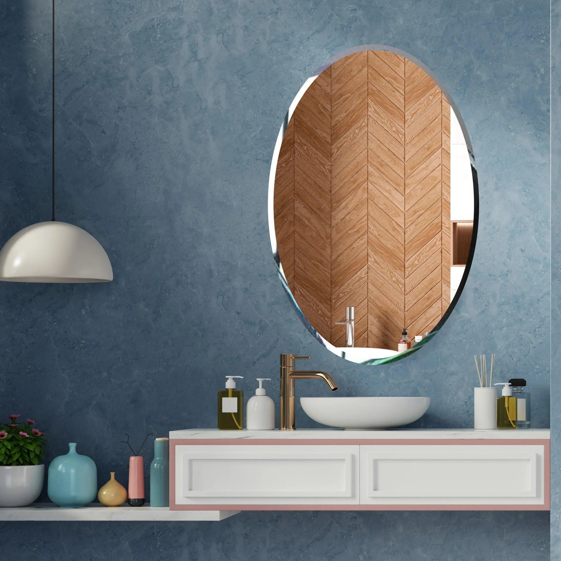 Scandinavian Frame less Beveled Oval Shaped Wall Mirror - Decor Mantra 