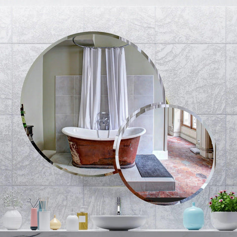 Scandinavian Frameless Beveled Dual Round Bathroom Mirror - Decor Mantra 