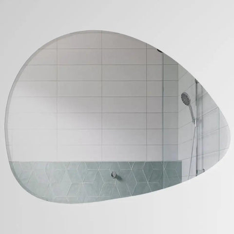 Scandinavian Frameless Beveled Pebble Shape Bathroom Mirror - Decor Mantra 