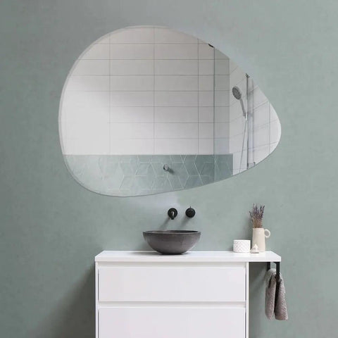 Scandinavian Frameless Beveled Pebble Shape Bathroom Mirror - Decor Mantra 