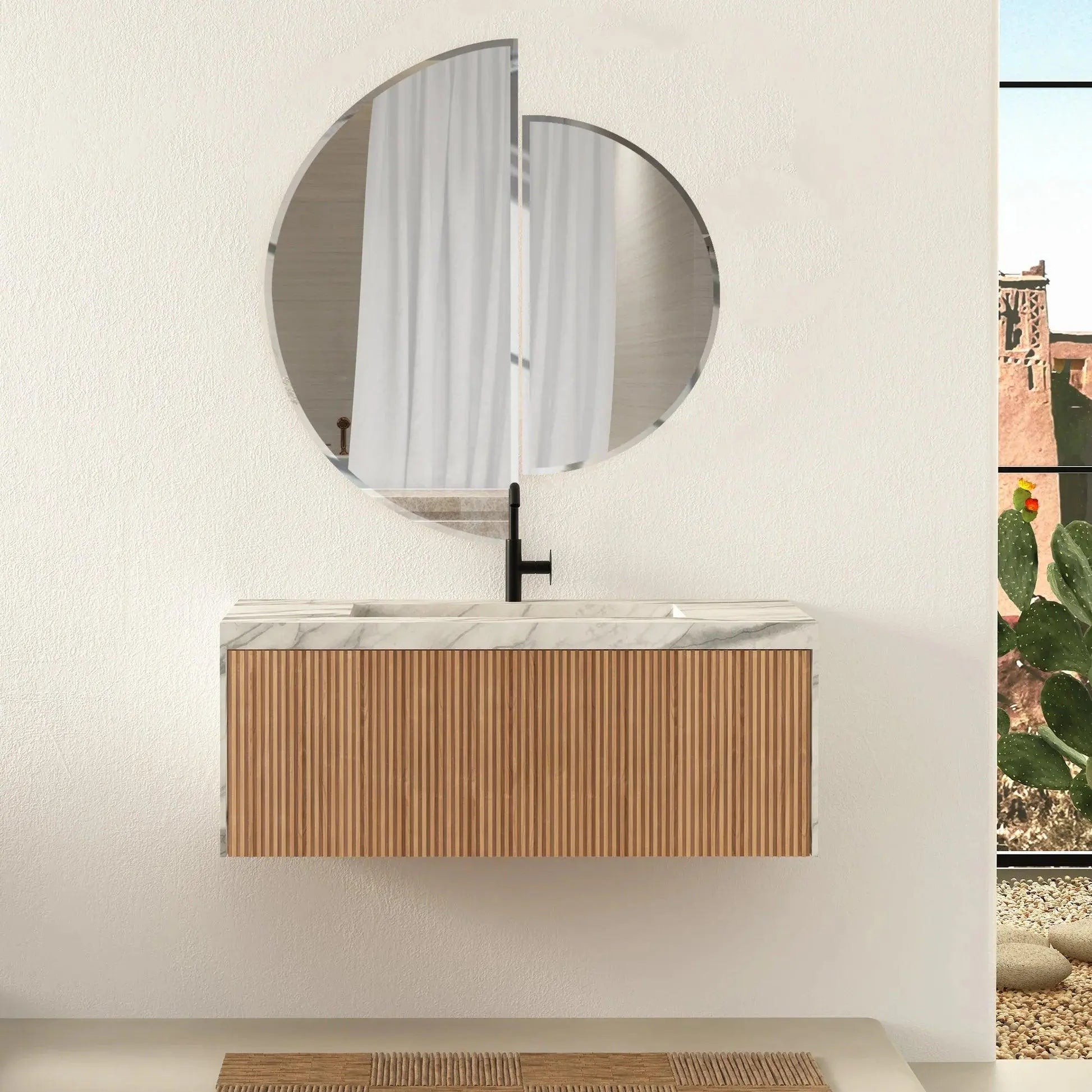 Scandinavian Frameless Beveled Semi Circle Mirror - Decor Mantra 
