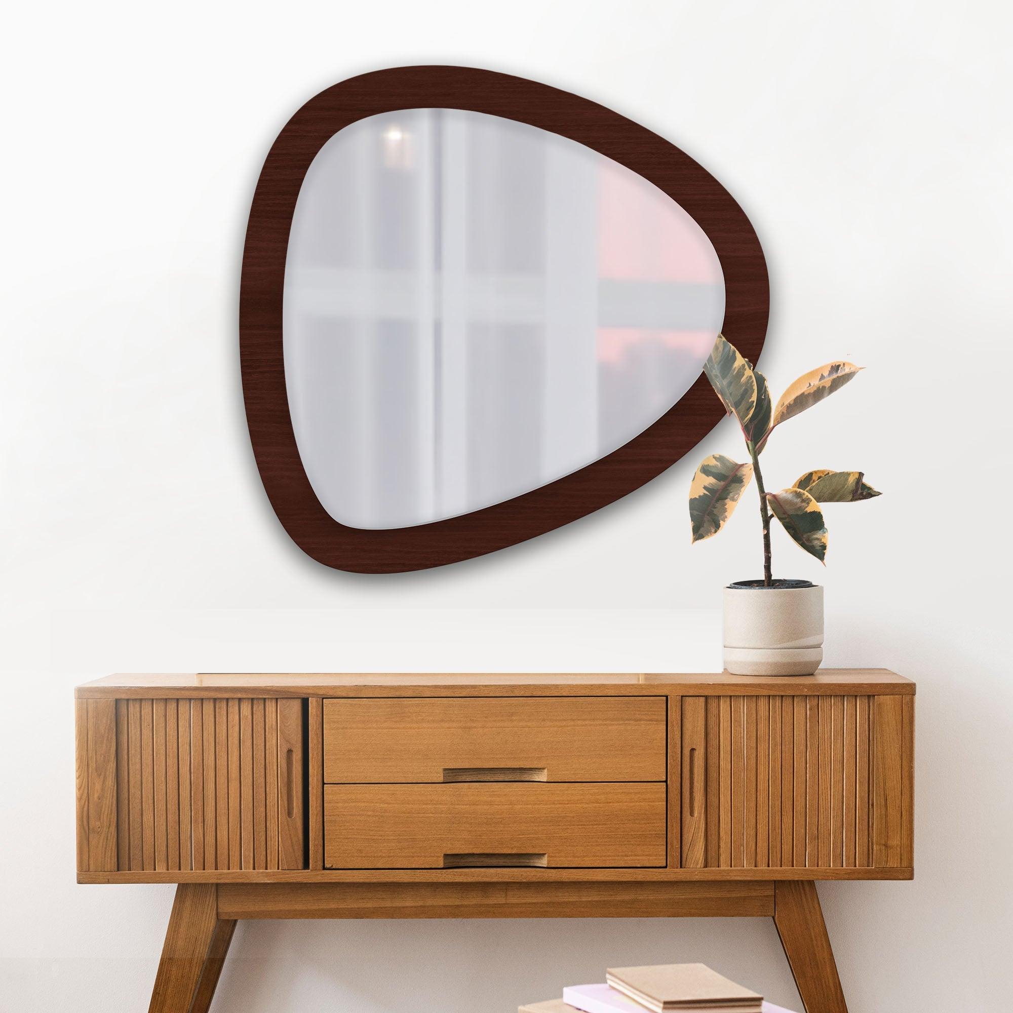 Scandinavian Pebble Shape Wooden Wall Mirror - Decor Mantra 
