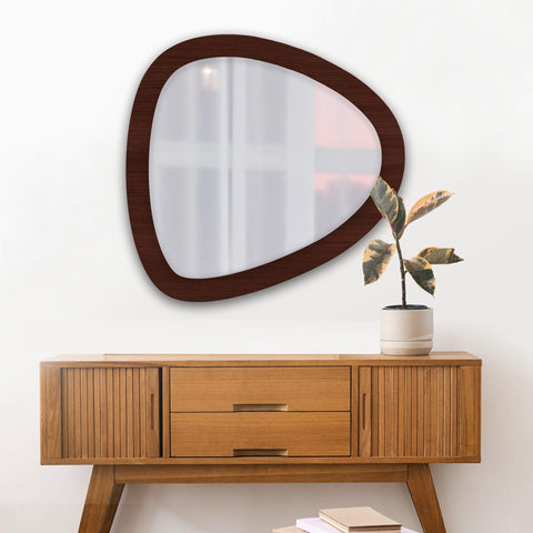 Scandinavian Pebble Shape Wooden Wall Mirror - Decor Mantra 
