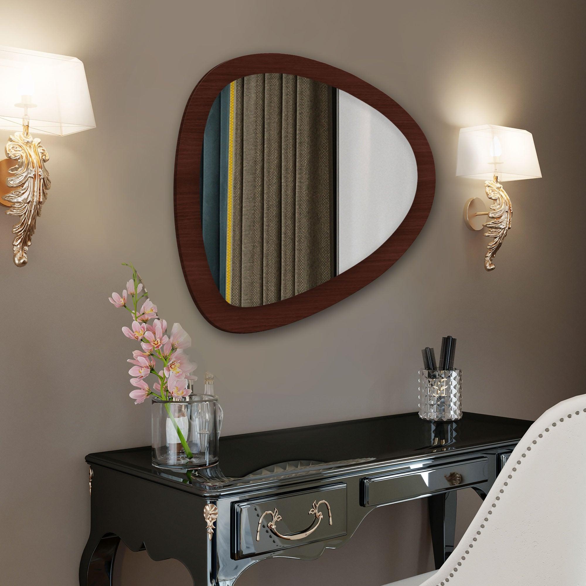 Scandinavian Pebble Shape Wooden Wall Mirror - Decor Mantra 