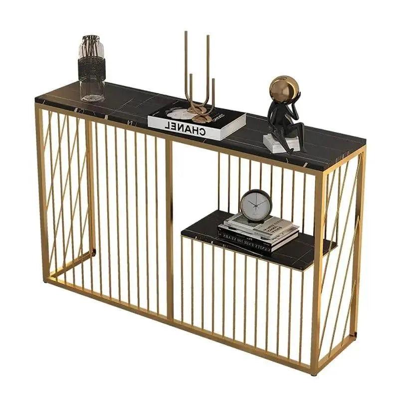 Shelf Sintered Stone Top Black & Gold Console Table - Decor Mantra 