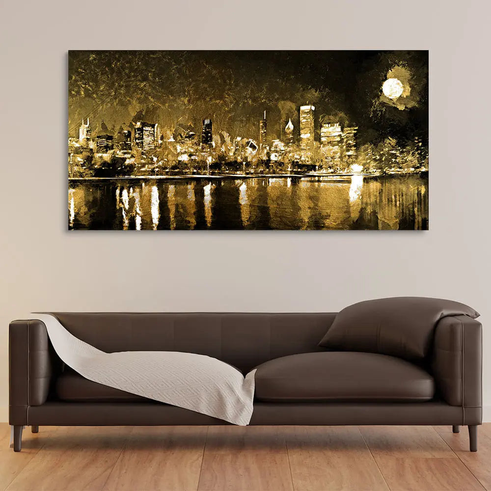Skyline Night view Premium Canvas Wall Painting Decor Mantra