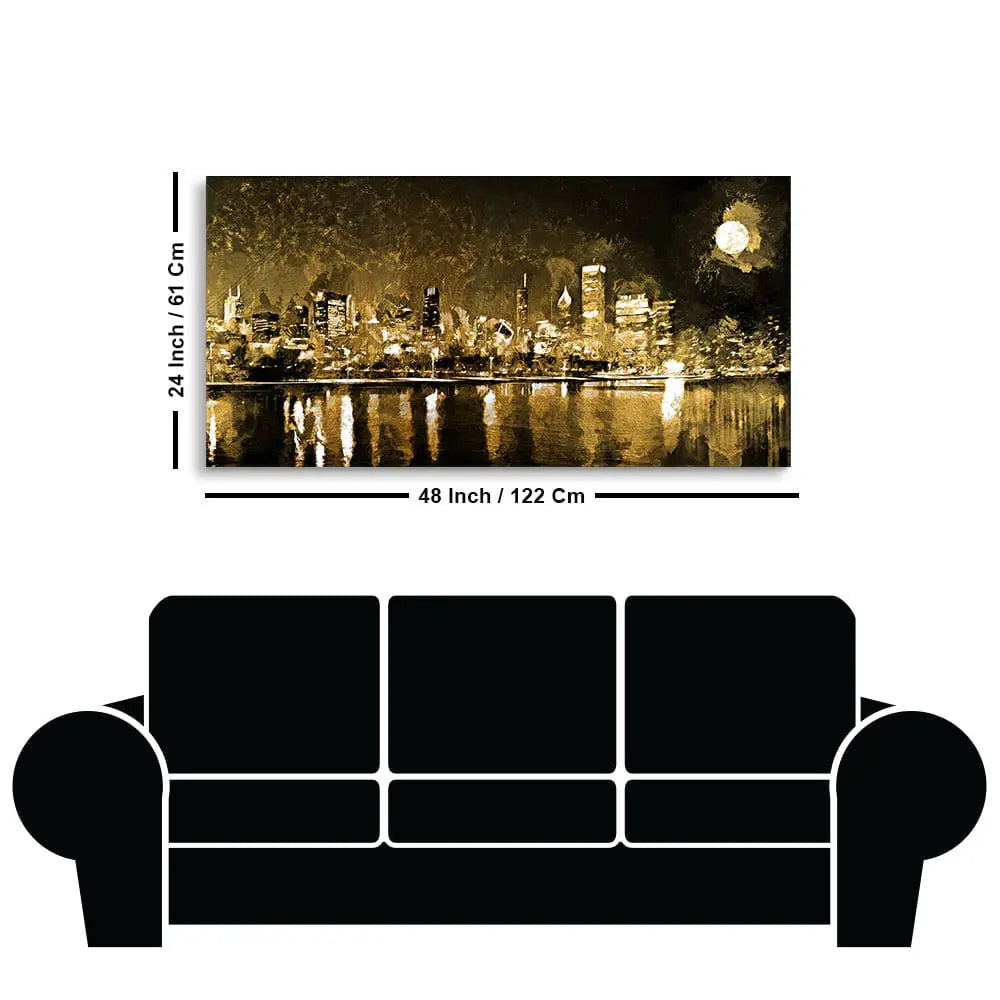 Skyline Night view Premium Canvas Wall Painting Decor Mantra