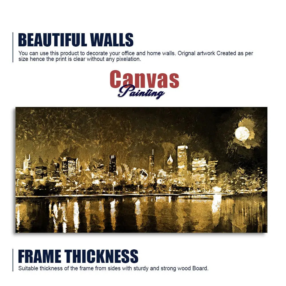 Skyline Night view Premium Canvas Wall Painting Decor Mantra