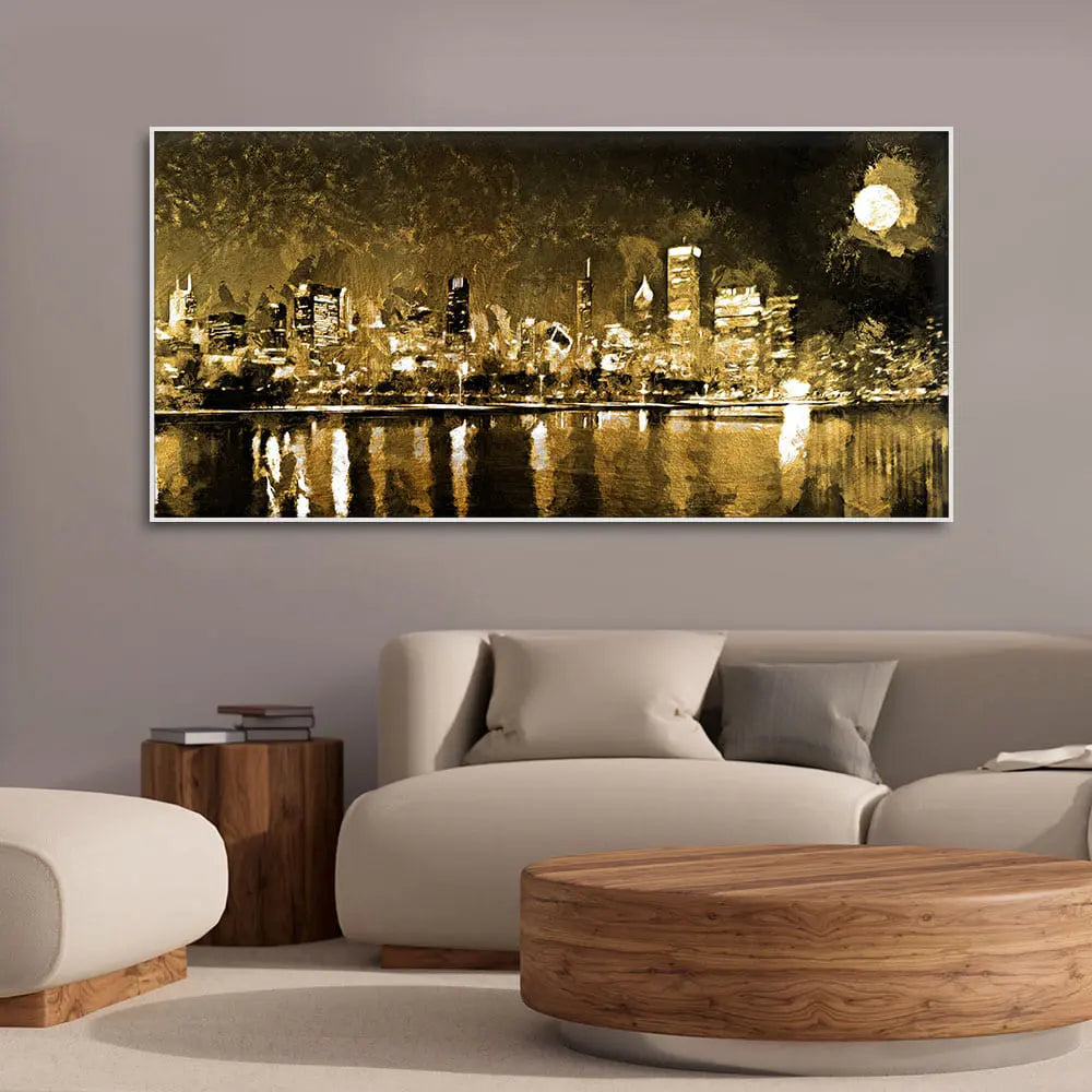 Skyline Night view Premium Canvas Wall Painting Decor Mantra