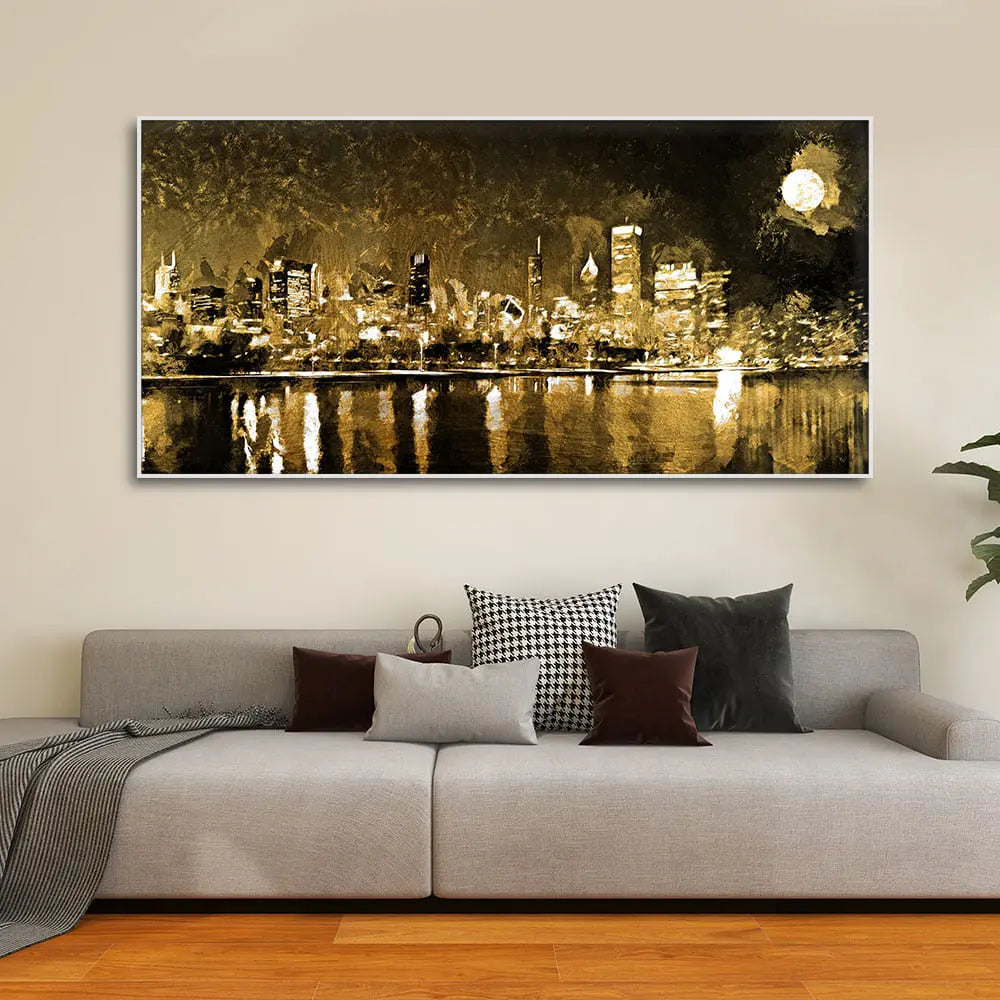 Skyline Night view Premium Canvas Wall Painting Decor Mantra