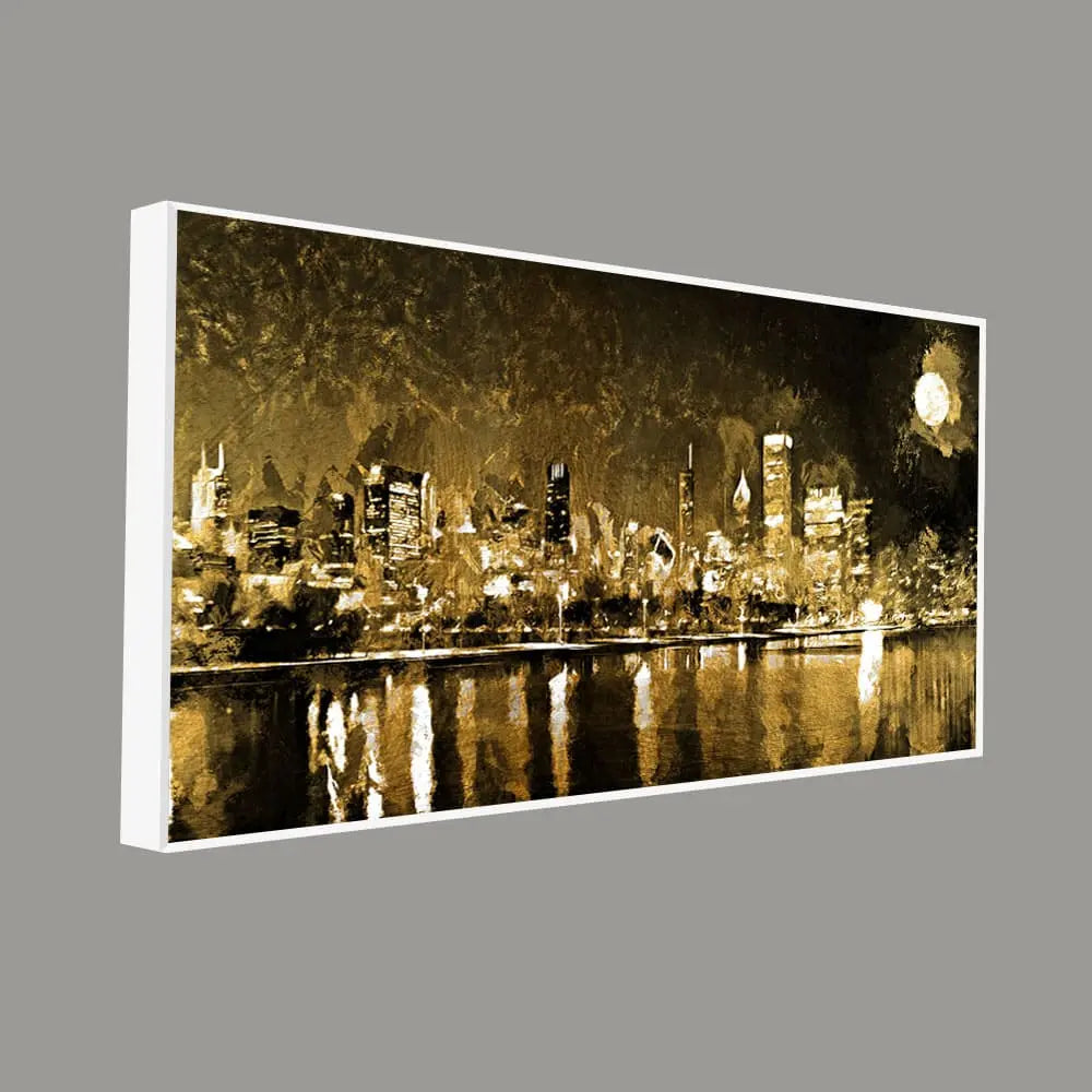 Skyline Night view Premium Canvas Wall Painting Decor Mantra