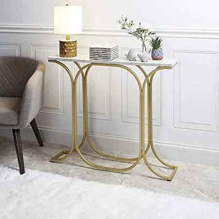 Sleek Entryway Elegance Rectangular White Marble Console Table - Decor Mantra 