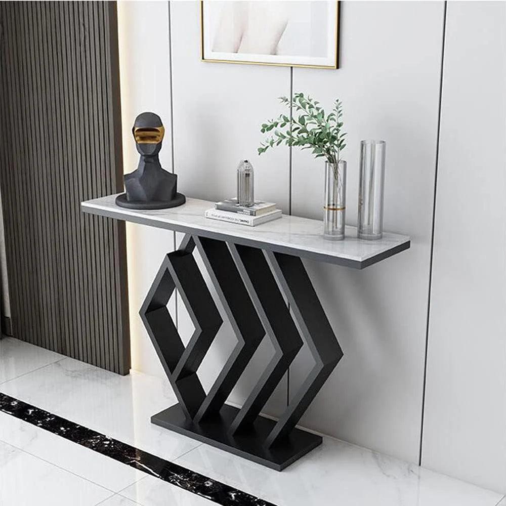 Sleek Sophistication White Marble Black Console Table - Decor Mantra 