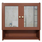 Space Saving Bathroom Mirror Cabinet with 5 Spacious Shelves with Brown Finish - Decor Mantra 
