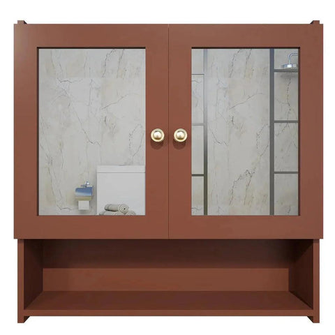 Space Saving Bathroom Mirror Cabinet with 5 Spacious Shelves with Brown Finish - Decor Mantra 