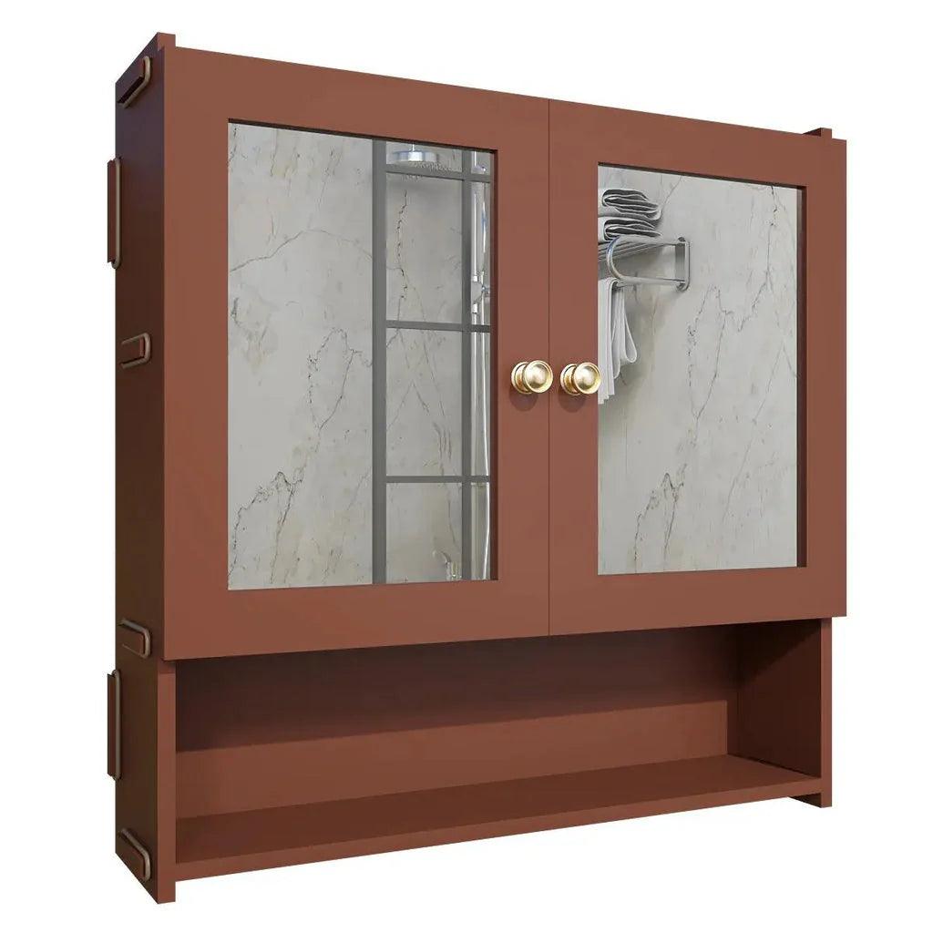 Space Saving Bathroom Mirror Cabinet with 5 Spacious Shelves with Brown Finish - Decor Mantra 