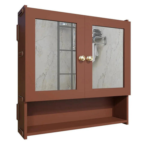 Space Saving Bathroom Mirror Cabinet with 5 Spacious Shelves with Brown Finish - Decor Mantra 