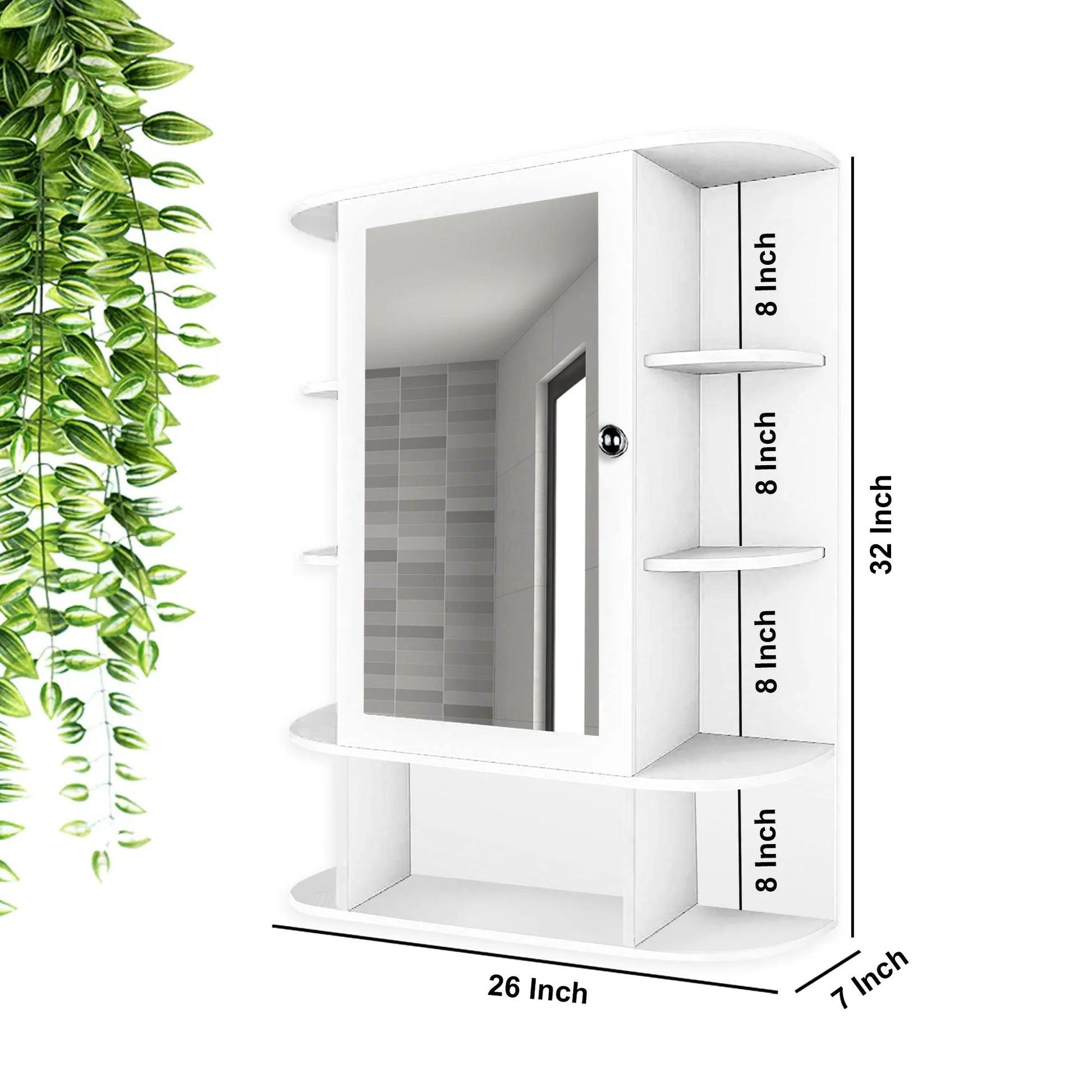Spacious Wooden Bathroom Mirror Cabinet with 13 Shelves with White Finish - Decor Mantra 