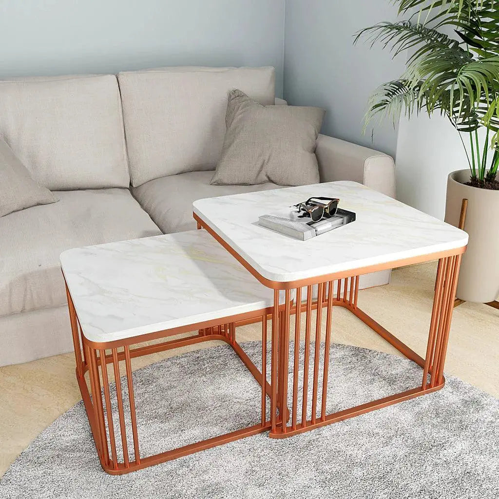Square Copper Tethered Nesting Table Set of 2 - Decor Mantra 