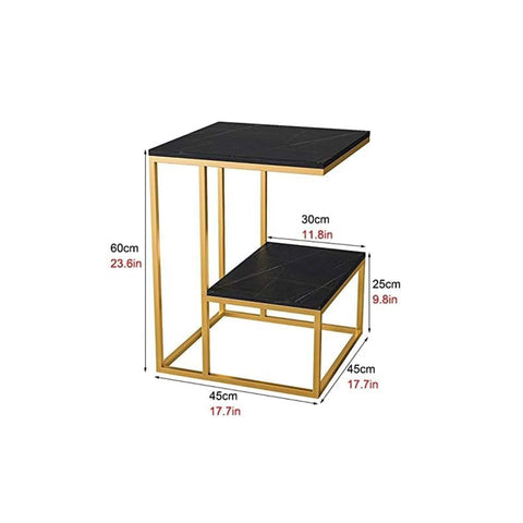 Square Geometric Elegant Golden Metal Finish Side Table with Black Marble - Decor Mantra 