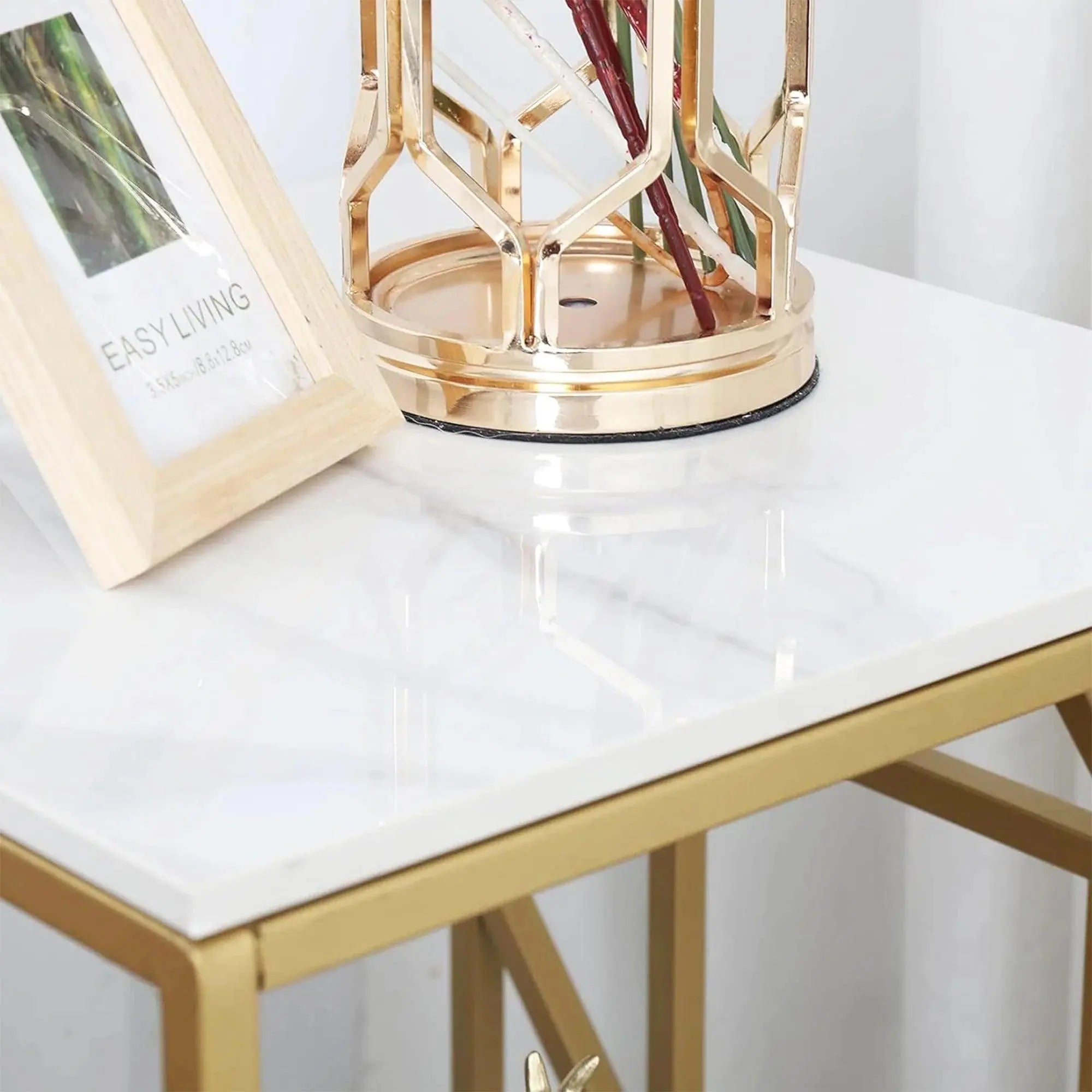 Square Geometric Rhombus Frame End Side Table with Golden Metal Finish - Decor Mantra 