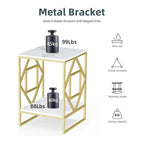 Square Geometric Rhombus Frame End Side Table with Golden Metal Finish - Decor Mantra 