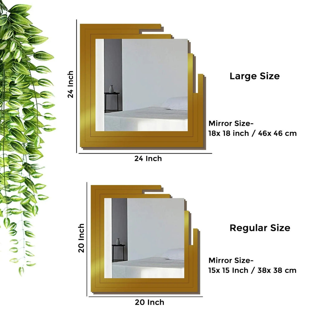 Square Shape Unique Design Wooden Wall Mirror With Gold Texture - Decor Mantra 