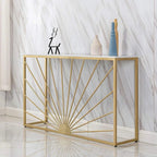 Sun Ray Pattern Designer White Marble Golden Console Table - Decor Mantra 